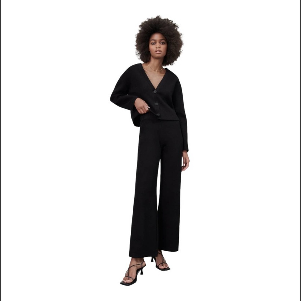 Zara Soft knit semi Sheer pull on wide leg black pants size XL extra large VGUC